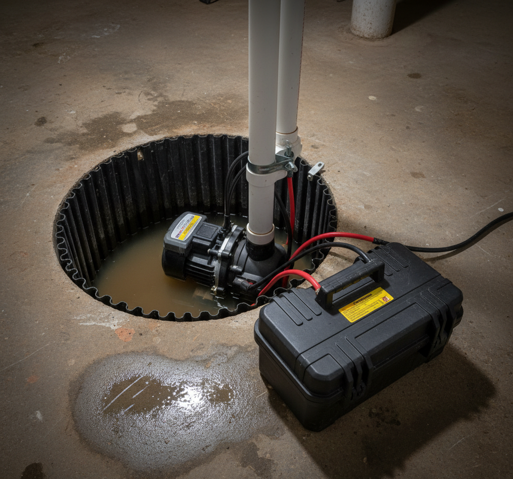 Battery backup sump pump is used when there is power outage.