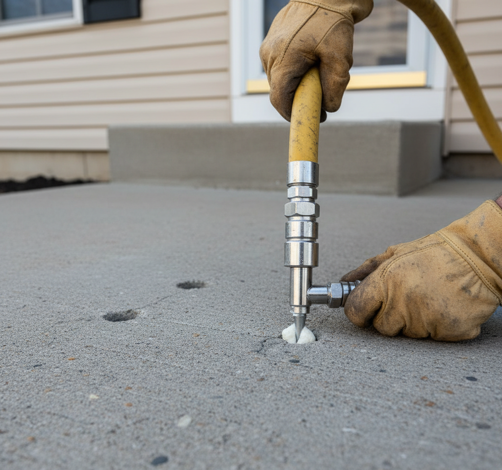 Polyjacking is a modern method for repairing a front porch that is pulling away. 