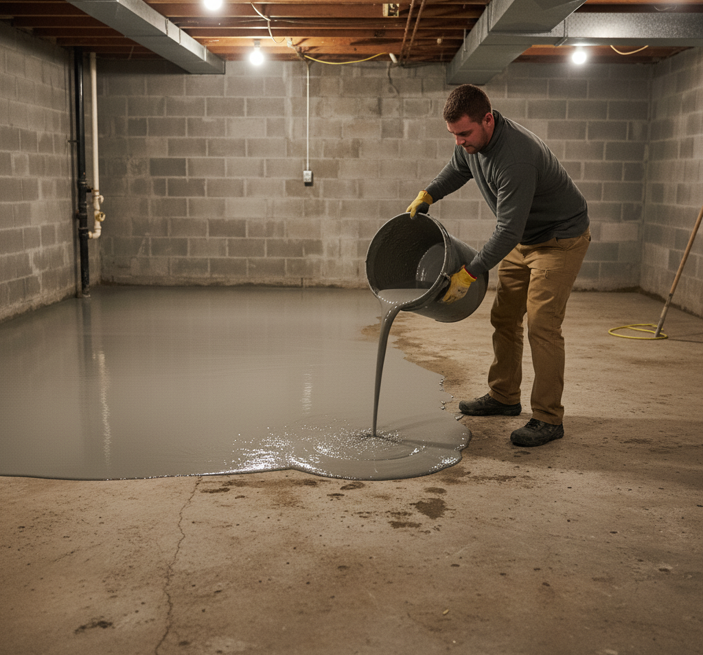 Using self-leveling compounds is one way to raise an uneven basement concrete floor. 